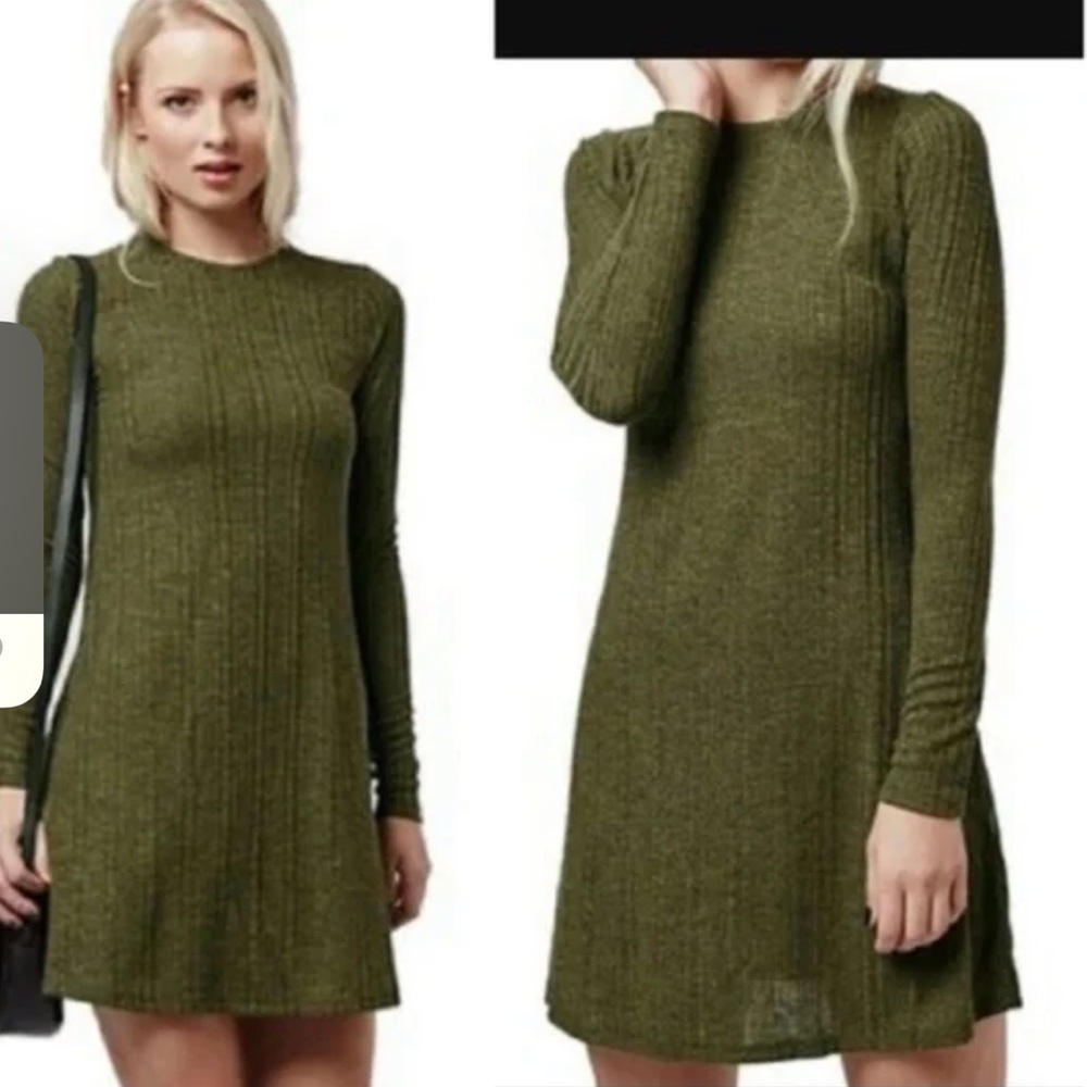 TopShop Ribbed Olive Green Long Sleeved Knit Sweater  Dress  US Size 8 Juniors